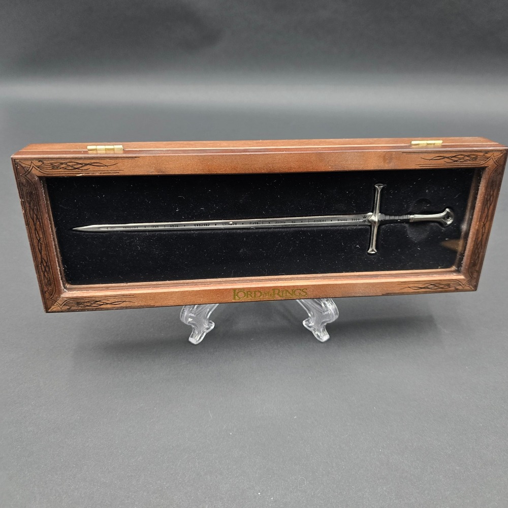 Lord of the Rings Narsil Anduril Sword Letter Opener in Wood Display Case